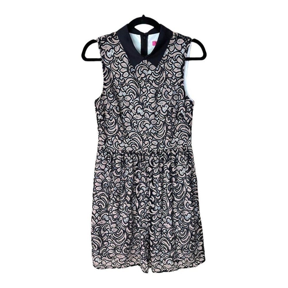 Betsey Johnson Size 6 Black Sleeveless Peek-A-Boo Lace Fit & Flare Dress - Picture 1 of 7